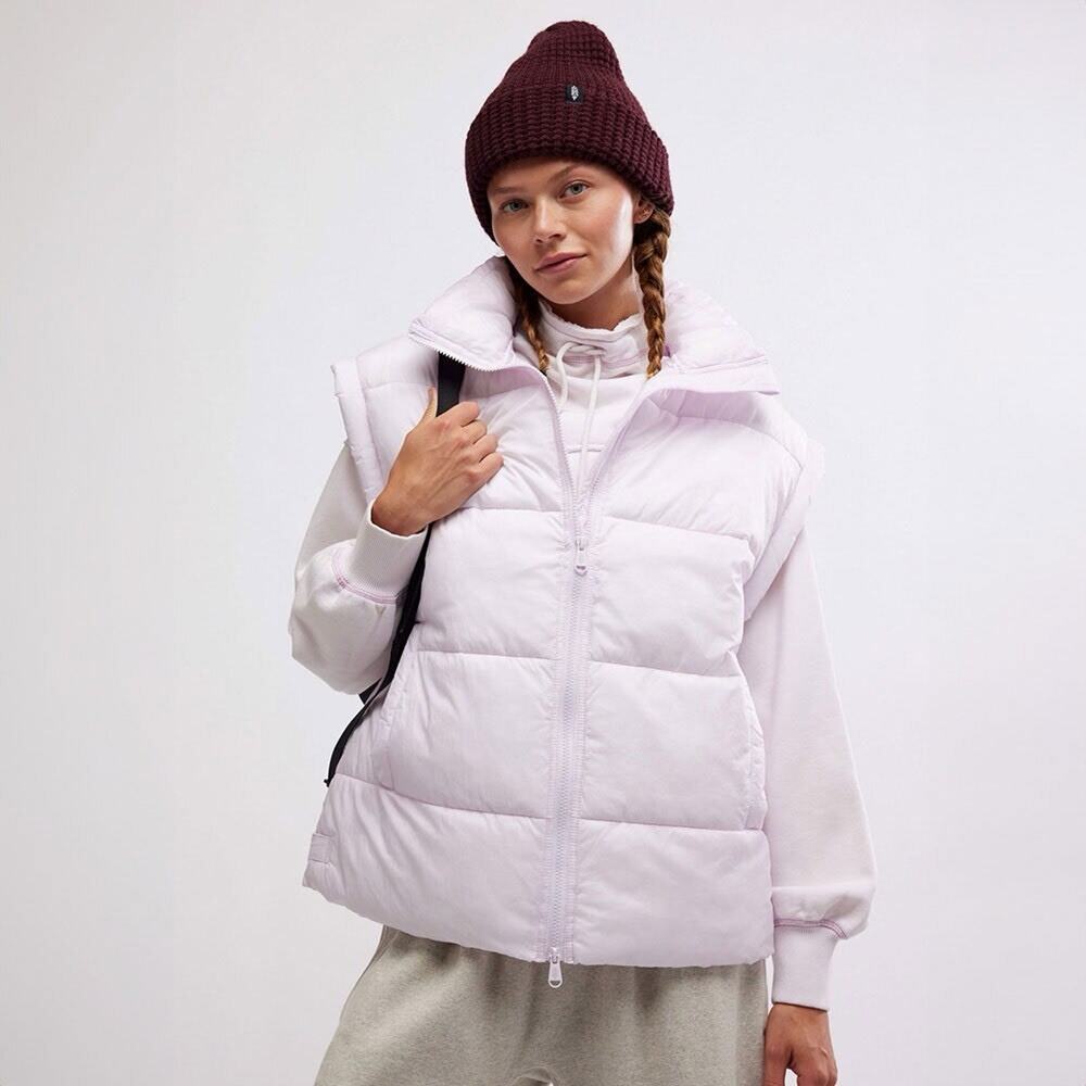 Free People Movement Light Pink Quilted Oversized Zipper Puffer Vest Women's L